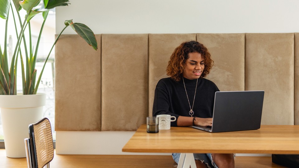 Woman working on laptop