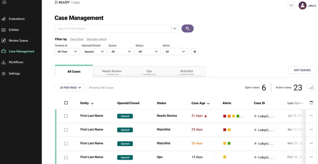 The Alloy platform provides a detailed picture of each identity-decisioning case