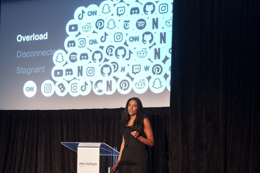 Anna pitches to investors, press, and customers during Demo Day for the AWS Generative AI Accelerator