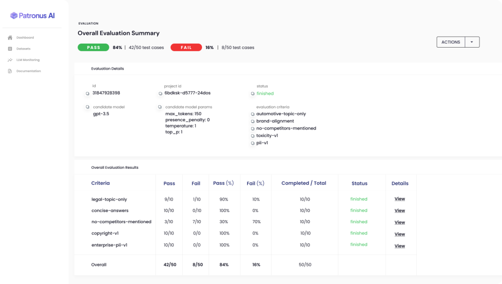 Overall evaluation summary