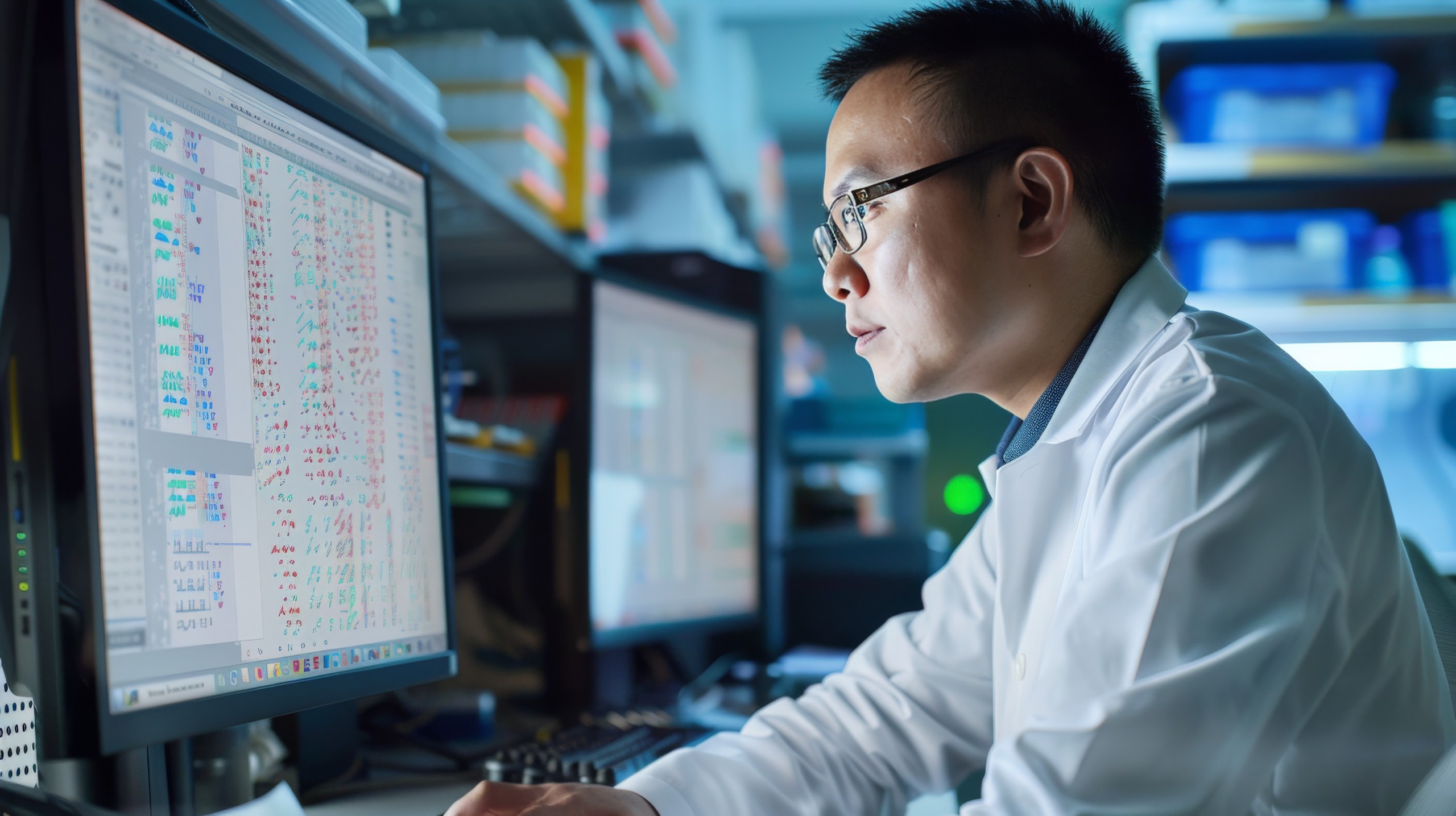 Medical researcher analyzing data